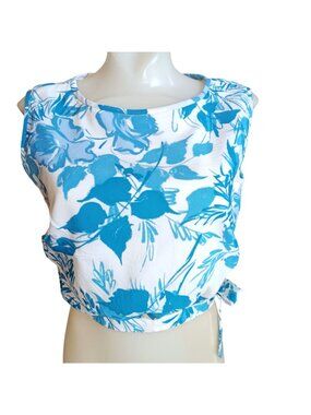 Medium True Vintage Crop Top 1960's Floral Side Tie Zip Closure Sleeveless Nylon